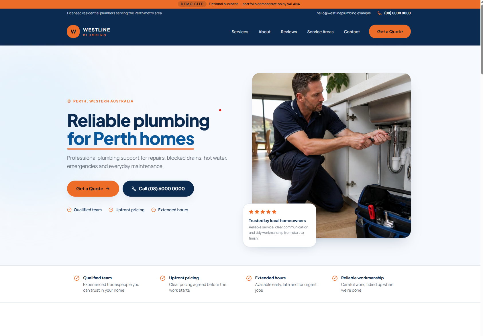 VALANA's fictional plumbing website redesign concept